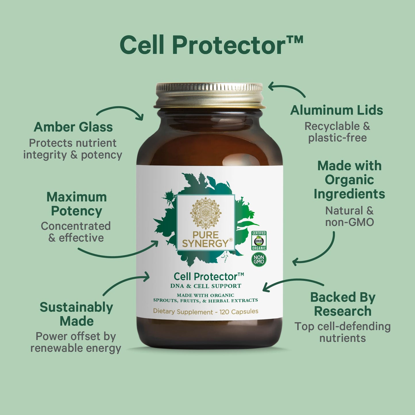 PURE SYNERGY Cell Protector | Cellular Health Supplement | Cell and Immune Support with Selenium and Organic Cruciferous Vegetables | for Healthy Aging & Detoxification (120 Capsules) - dailyvitalstore