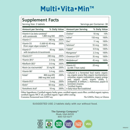PURE SYNERGY Multi·Vita·Min | Vegan Multivitamin Made with Organic Whole Foods | Twice Daily Supplement for Men and Women - dailyvitalstore