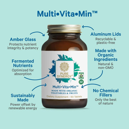 PURE SYNERGY Multi·Vita·Min | Vegan Multivitamin Made with Organic Whole Foods | Twice Daily Supplement for Men and Women - dailyvitalstore