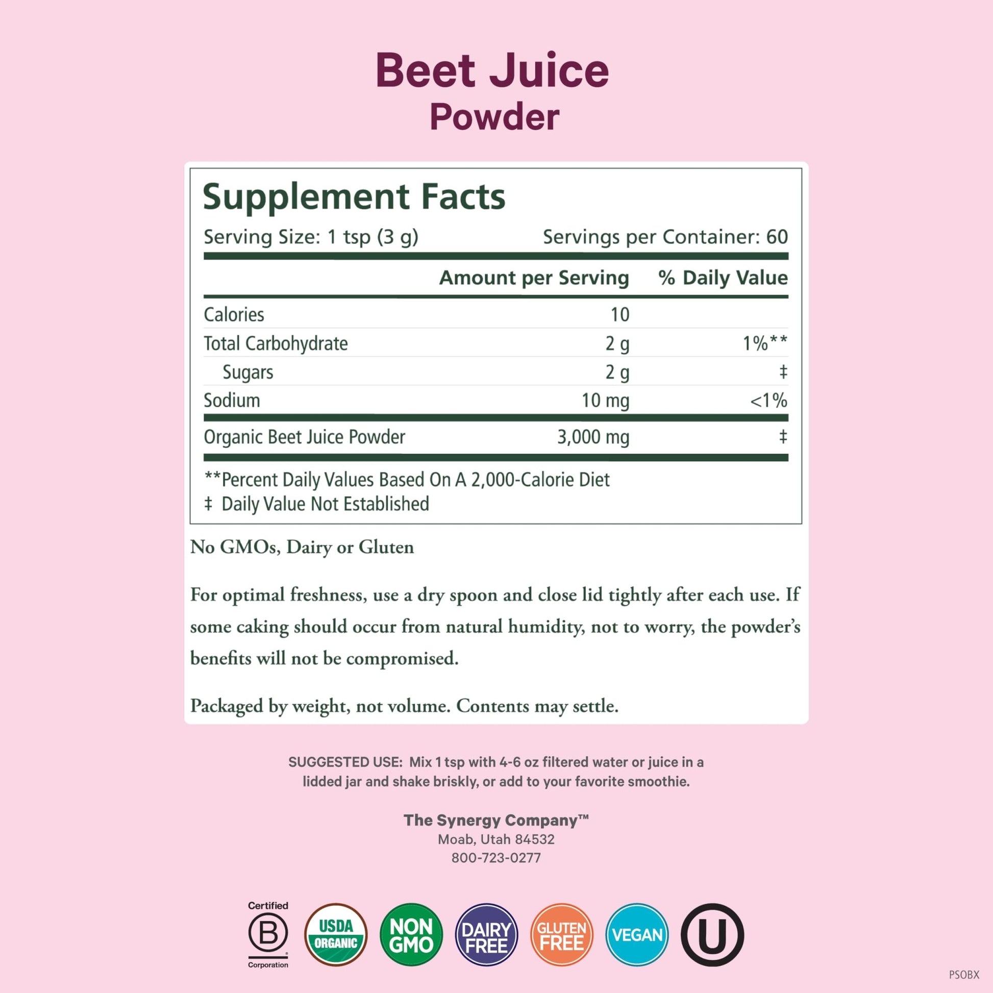 PURE SYNERGY Organic Beet Juice Powder | Pre-Workout Supplement | Organic Beet Root Juice Powder | for Healthy Circulation, Exercise, and Detoxification (6.4 oz.) - dailyvitalstore