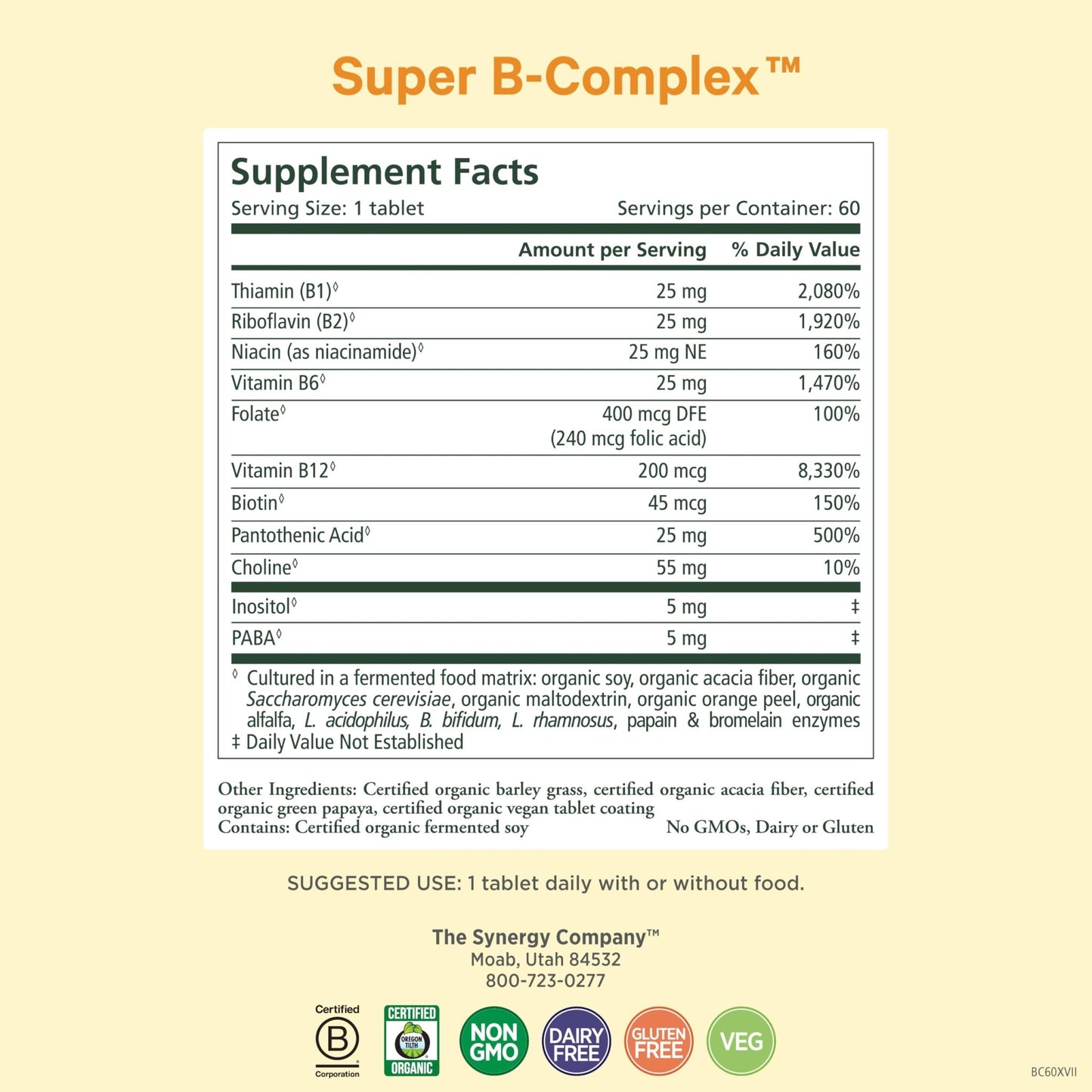 PURE SYNERGY Super B-Complex | Vitamin B Complex Made with Organic Whole Foods | Vegan Supplement with Natural Vitamin B12, Niacin, and Folate | for Energy - dailyvitalstore