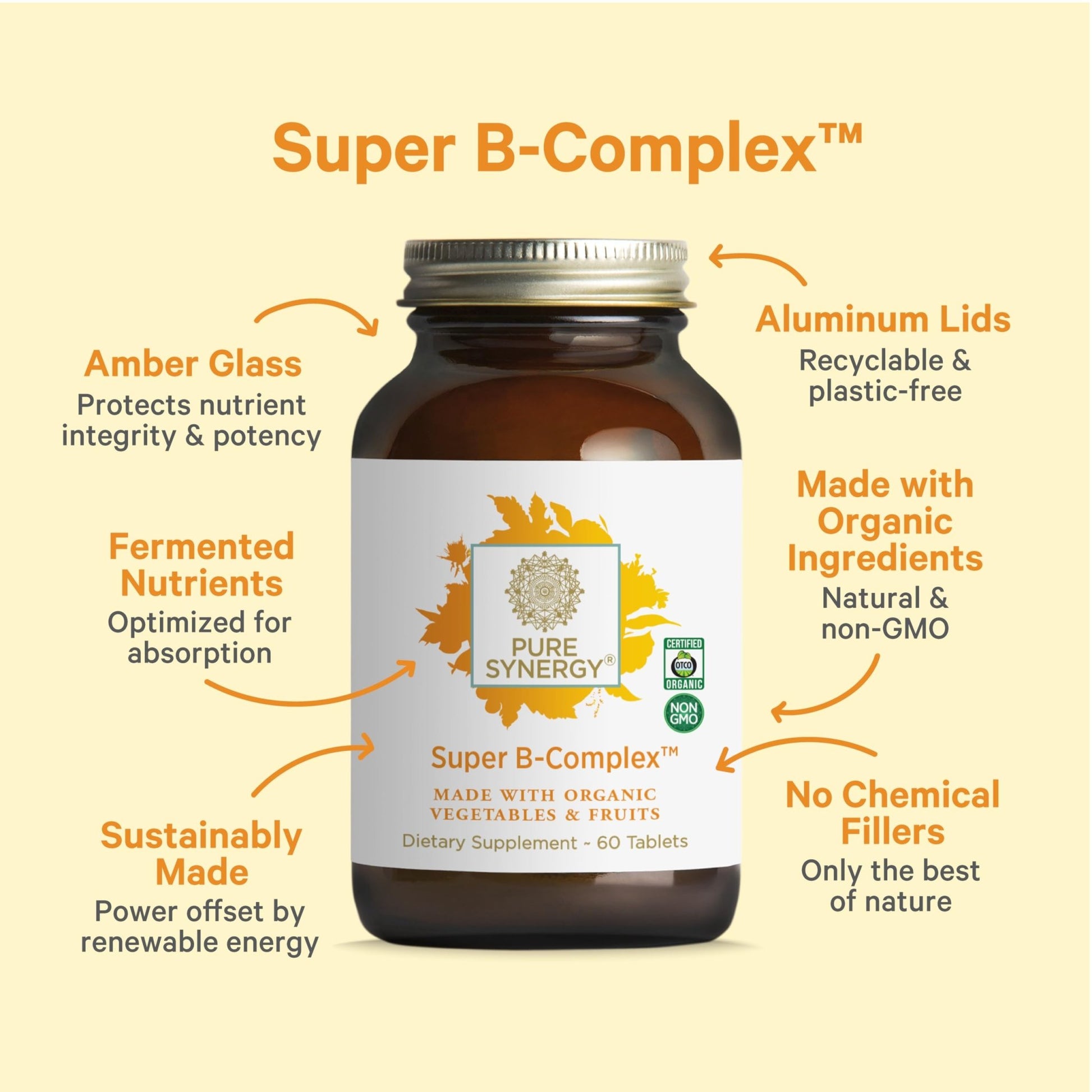 PURE SYNERGY Super B-Complex | Vitamin B Complex Made with Organic Whole Foods | Vegan Supplement with Natural Vitamin B12, Niacin, and Folate | for Energy - dailyvitalstore
