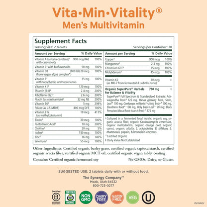 PURE SYNERGY Vita·Min·Vitality | Natural Multivitamin for Men | Men’s Daily Multivitamin Made with Organic Whole Foods | - dailyvitalstore