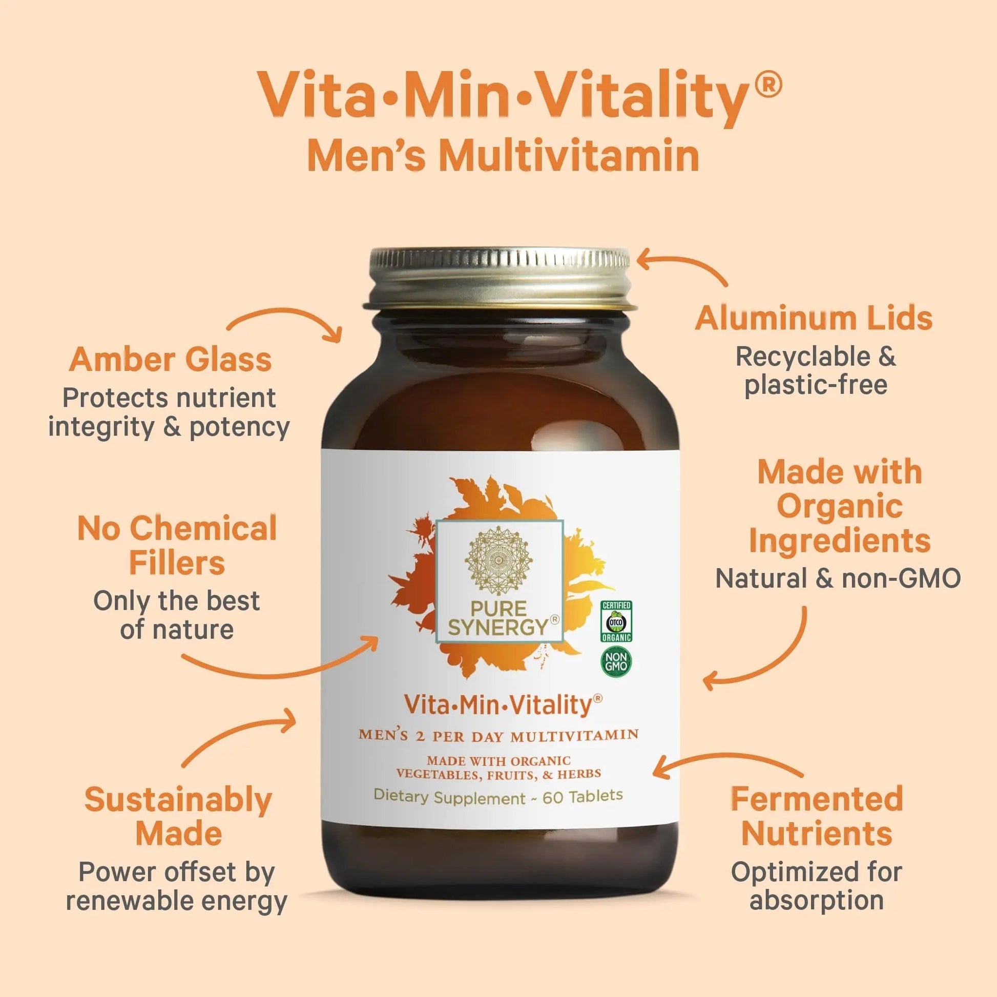 PURE SYNERGY Vita·Min·Vitality | Natural Multivitamin for Men | Men’s Daily Multivitamin Made with Organic Whole Foods | - dailyvitalstore