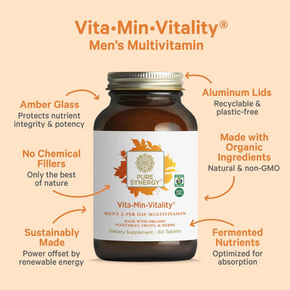 PURE SYNERGY Vita·Min·Vitality | Natural Multivitamin for Men | Men’s Daily Multivitamin Made with Organic Whole Foods | - dailyvitalstore
