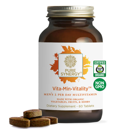 PURE SYNERGY Vita·Min·Vitality | Natural Multivitamin for Men | Men’s Daily Multivitamin Made with Organic Whole Foods | for Energy, Stress, and Immune Support (60 Tablets) - dailyvitalstore