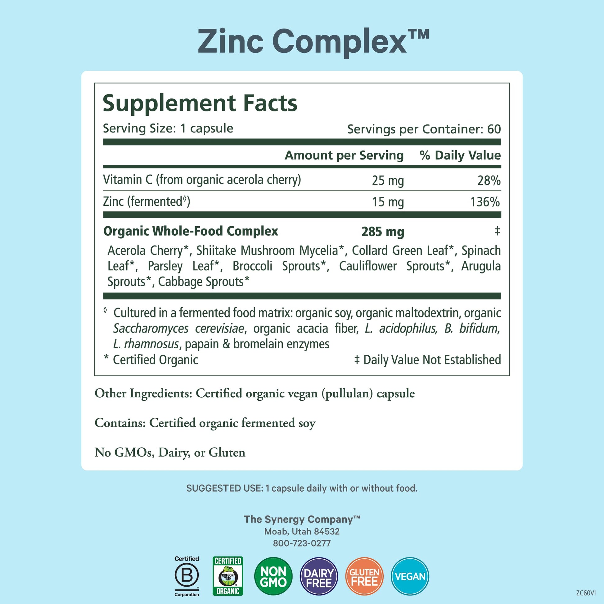 PURE SYNERGY Zinc Complex | Immune Support Supplement | Natural, Vegan Zinc Complex with Vitamin C and Organic Whole Foods | for Immune - dailyvitalstore