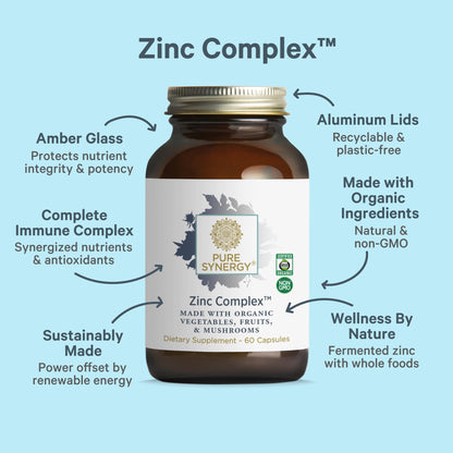 PURE SYNERGY Zinc Complex | Immune Support Supplement | Natural, Vegan Zinc Complex with Vitamin C and Organic Whole Foods | for Immune - dailyvitalstore