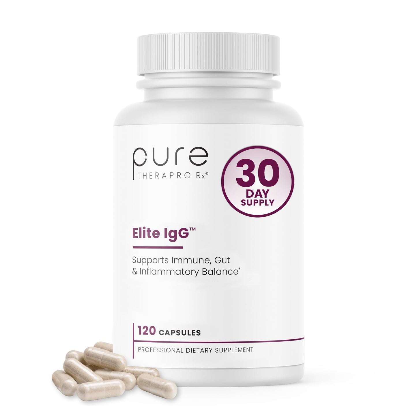 Pure Therapro Rx Elite IgG Immunoglobulin Supplement, 120 Caps - Gut Health & Immune Support, 1100 mg IgG, IGA & IgM, Sunflower Lecithin | Dairy & Gluten - dailyvitalstore