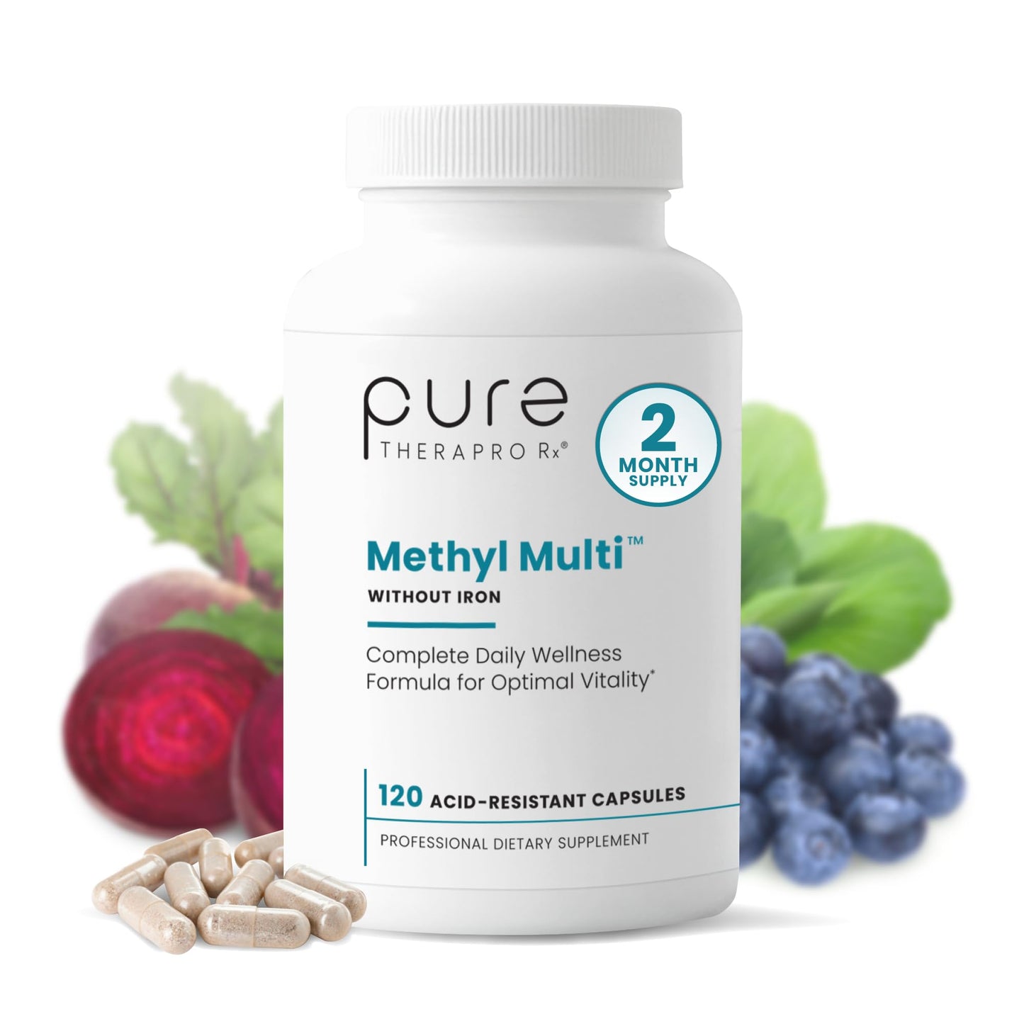 Pure Therapro Rx Methylated Multivitamin for Men and Women | Made in USA | Methyl Multi Without Iron Methyl B12 & Methylfolate | 120 Capsules, 2-Month Supply - dailyvitalstore