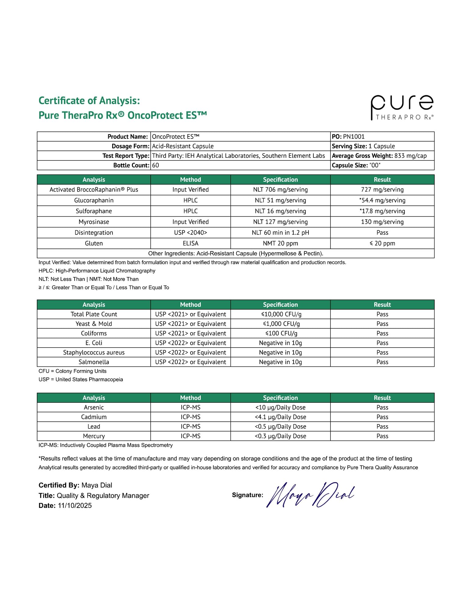 Pure Therapro Rx OncoProtect ES HIGH DOSE Sulforaphane Supplement, Made in USA | 2 Month Supply | 706 mg Patented Activated BroccoRaphanin Broccoli Seed Extract | Glucoraphanin + Myrosinase - dailyvitalstore