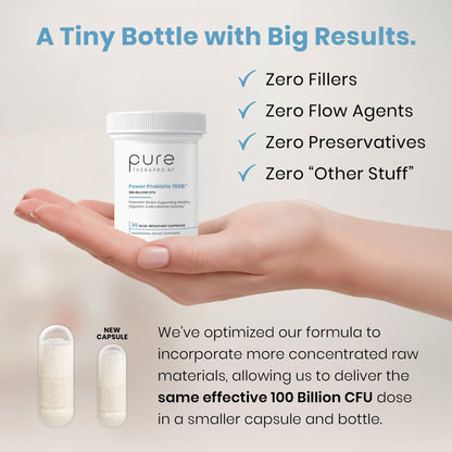 Pure Therapro Rx Power Probiotic 100B | 30 Acid Resistant Capsules - 1 Month Supply | 4 Proven Strains 100 Billion CFU | Flora Balance & Digestion - dailyvitalstore