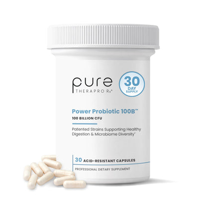 Pure Therapro Rx Power Probiotic 100B | 30 Acid Resistant Capsules - 1 Month Supply | 4 Proven Strains 100 Billion CFU | Flora Balance & Digestion - dailyvitalstore