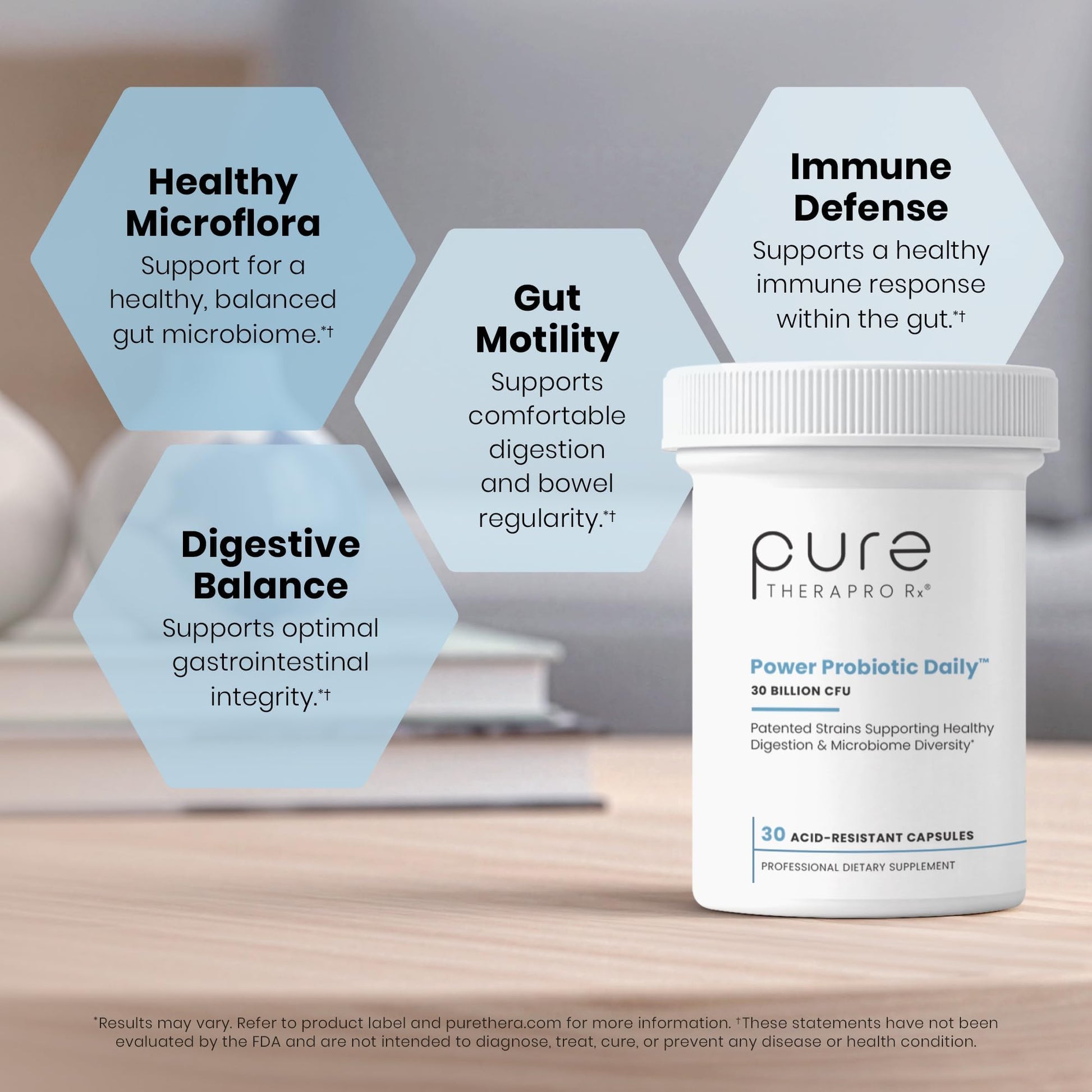 Pure Therapro Rx Power Probiotic Daily - 30 Acid-Resistant Capsules | 4 Proven Strains - 30 Billion CFU/Capsule | Patented Activ-Vial Desiccant Bottle - dailyvitalstore