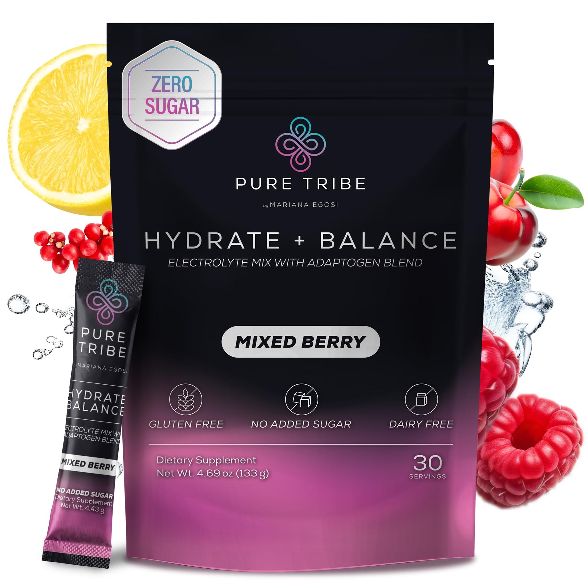 PURE TRIBE Instant Hydration Electrolytes Powder Packets with Magnesium & Salt – Zero Sugar Hydration Packets with 6 B Vitamins & Adaptogens - dailyvitalstore