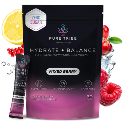 PURE TRIBE Instant Hydration Electrolytes Powder Packets with Magnesium & Salt – Zero Sugar Hydration Packets with 6 B Vitamins & Adaptogens - dailyvitalstore