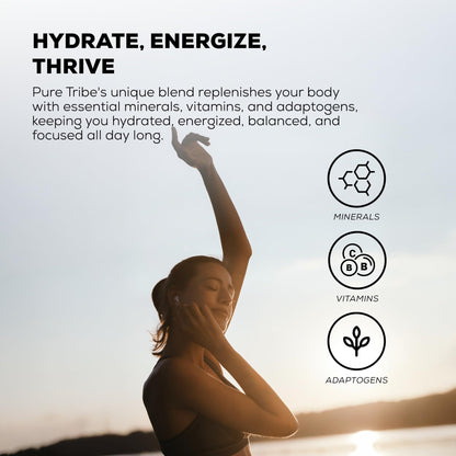 PURE TRIBE Instant Hydration Electrolytes Powder Packets with Magnesium & Salt – Zero Sugar Hydration Packets with 6 B Vitamins & Adaptogens - dailyvitalstore