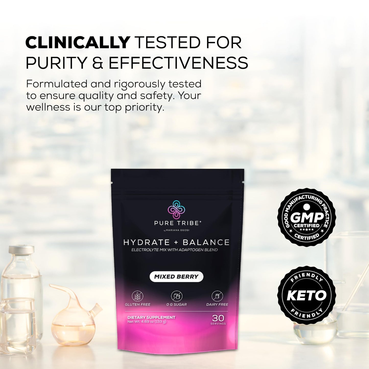 PURE TRIBE Instant Hydration Electrolytes Powder Packets with Magnesium & Salt – Zero Sugar Hydration Packets with 6 B Vitamins & Adaptogens - dailyvitalstore