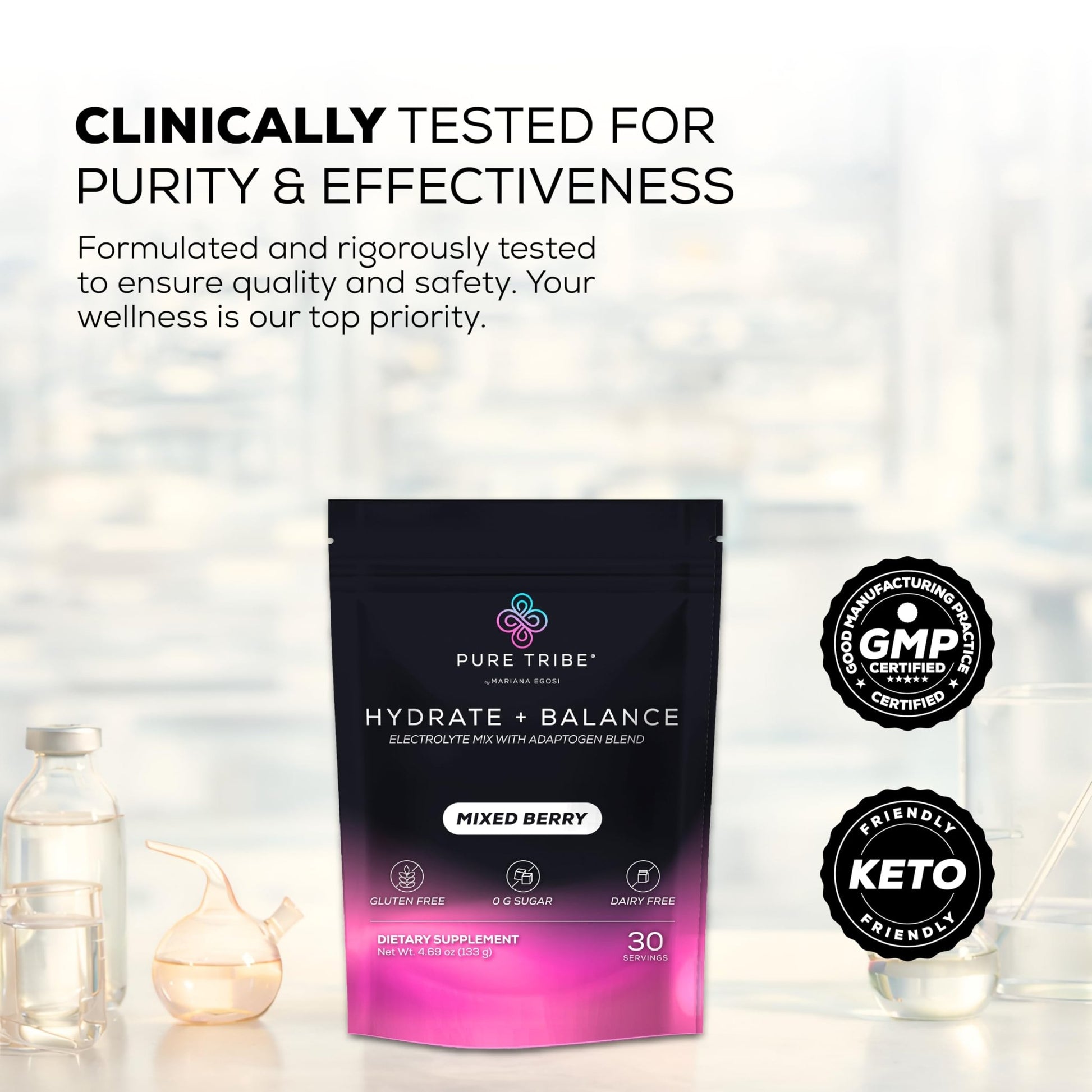 PURE TRIBE Instant Hydration Electrolytes Powder Packets with Magnesium & Salt – Zero Sugar Hydration Packets with 6 B Vitamins & Adaptogens - dailyvitalstore