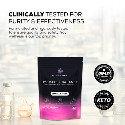 PURE TRIBE Instant Hydration Electrolytes Powder Packets with Magnesium & Salt – Zero Sugar Hydration Packets with 6 B Vitamins & Adaptogens - dailyvitalstore