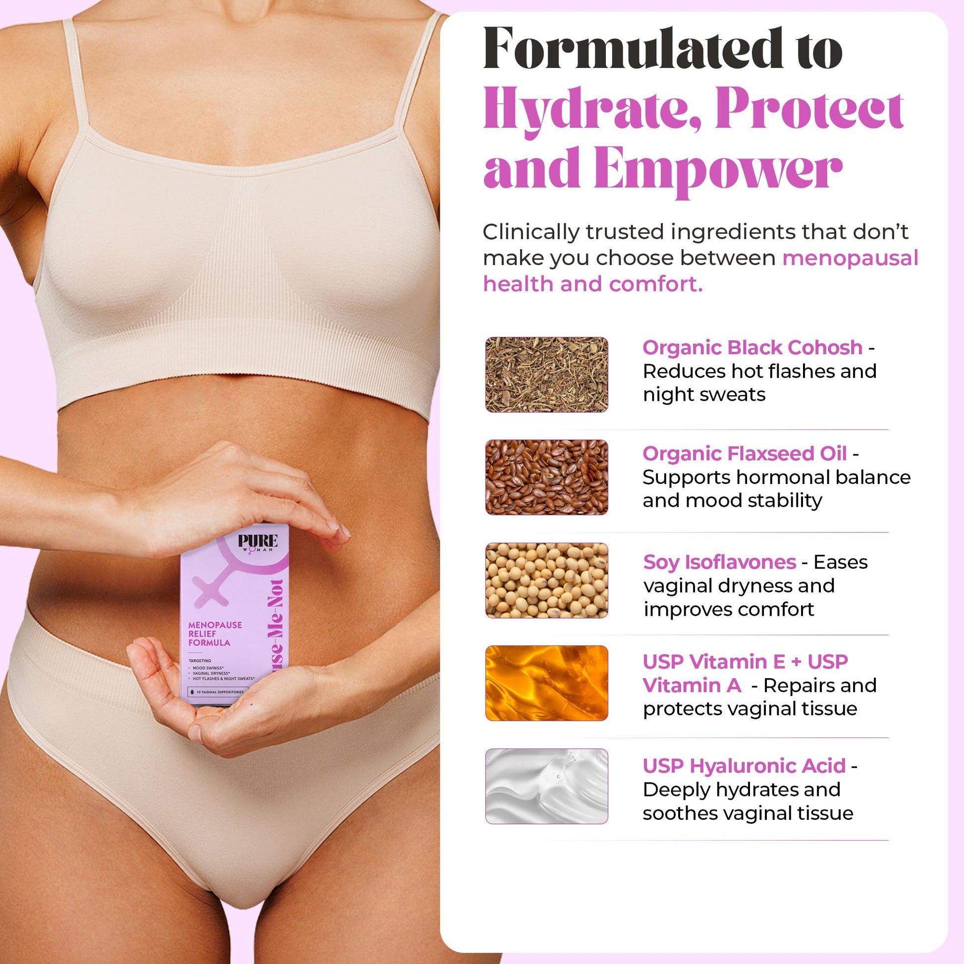 PURE WOMAN - Pause-Me-Not Suppositories - Menopausal Symptom Relief - Natural Ingredients - Relieves Hot Flashes & Vaginal Dryness - Promotes Stable Mood - Enhanced Vaginal Relief - 10 Pk - dailyvitalstore