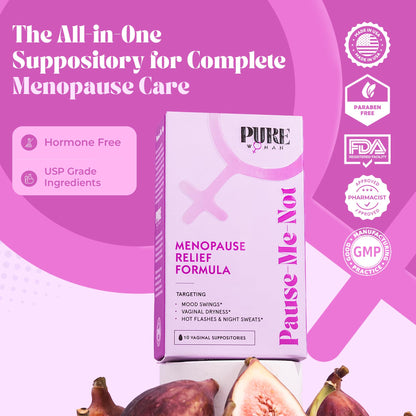 PURE WOMAN - Pause-Me-Not Suppositories - Menopausal Symptom Relief - Natural Ingredients - Relieves Hot Flashes & Vaginal Dryness - Promotes Stable Mood - Enhanced Vaginal Relief - 10 Pk - dailyvitalstore