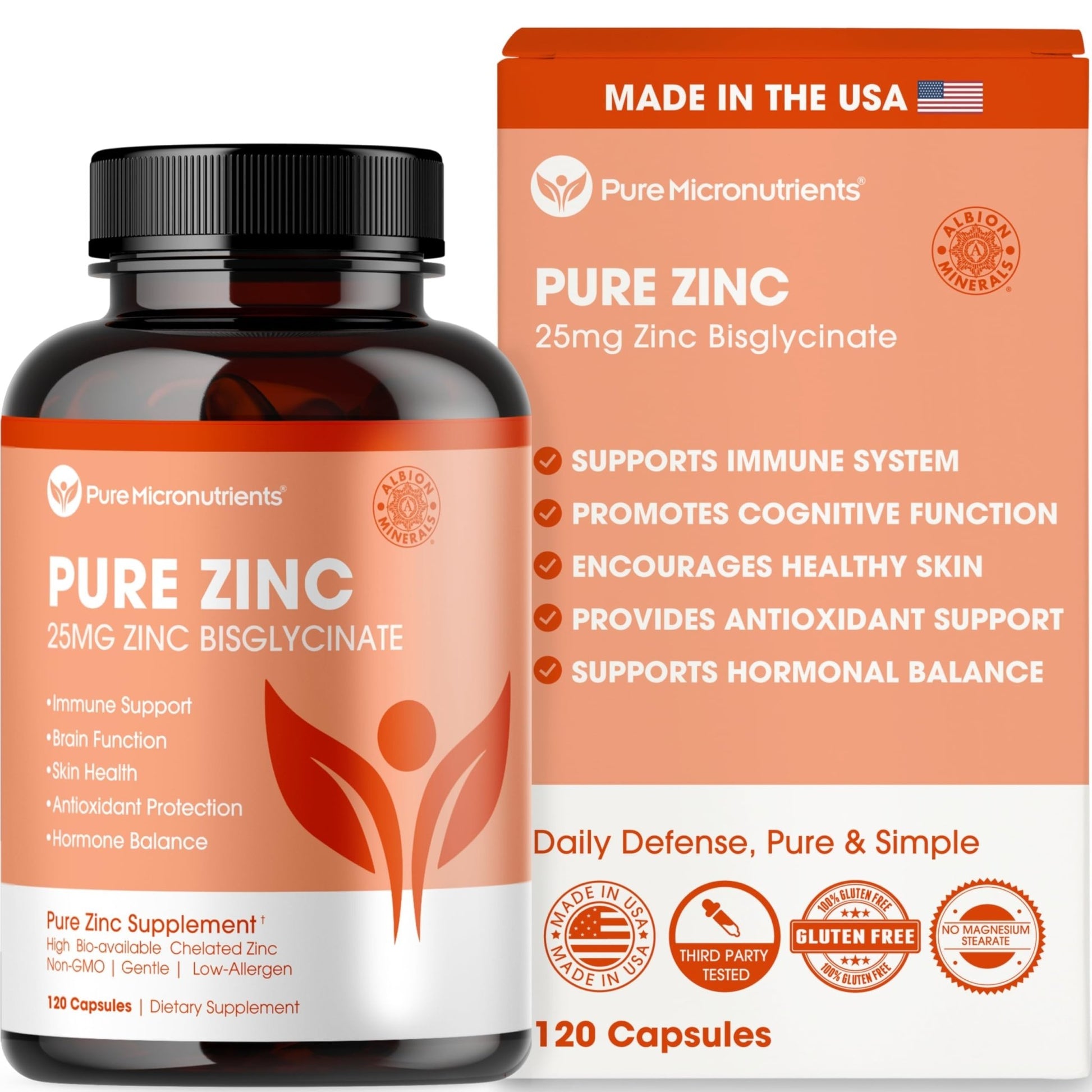 Pure Zinc Supplement 25mg - TRAACS Bisglycinate Chelate - 120 Capsules for Immune Support, Skin Health & Energy - for Men & Women - dailyvitalstore