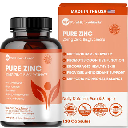 Pure Zinc Supplement 25mg - TRAACS Bisglycinate Chelate - 120 Capsules for Immune Support, Skin Health & Energy - for Men & Women - dailyvitalstore