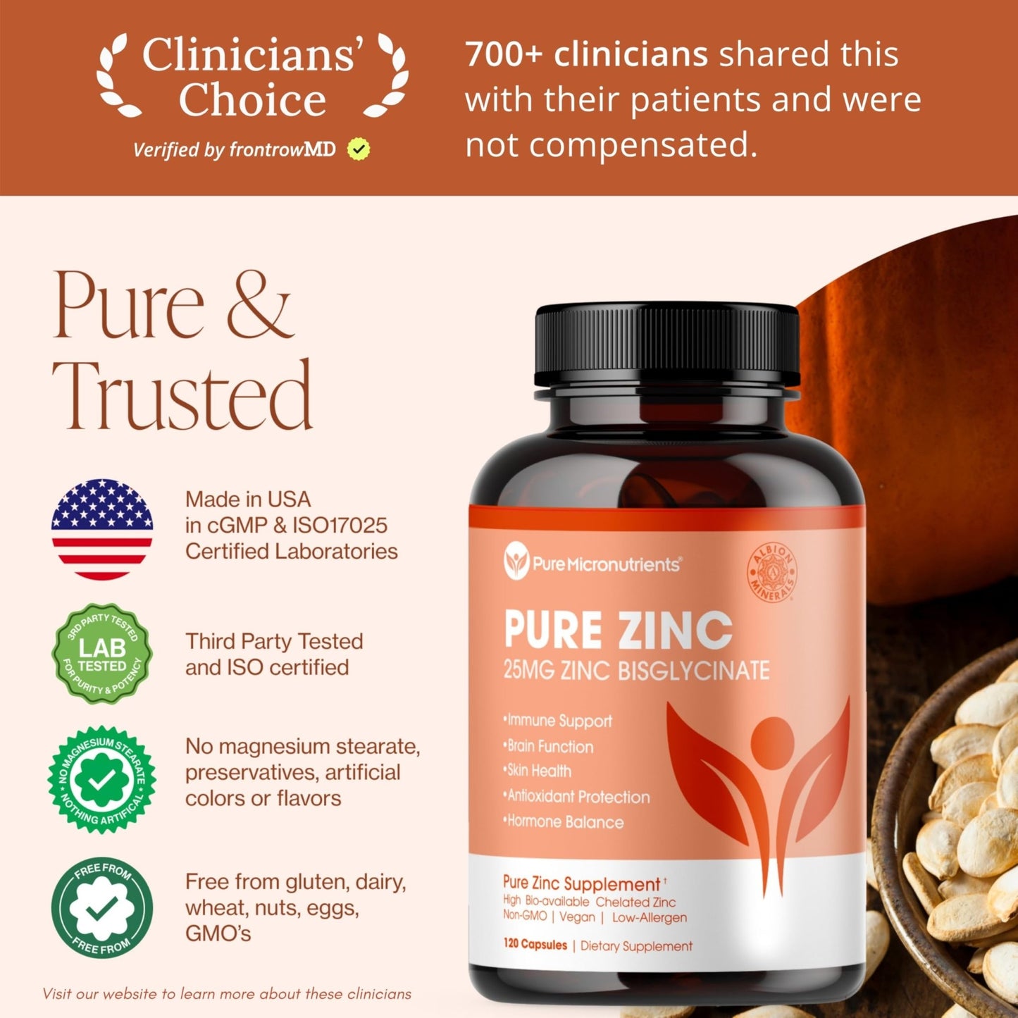 Pure Zinc Supplement 25mg - TRAACS Bisglycinate Chelate - 120 Capsules for Immune Support, Skin Health & Energy - for Men & Women - dailyvitalstore