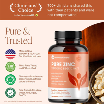 Pure Zinc Supplement 25mg - TRAACS Bisglycinate Chelate - 120 Capsules for Immune Support, Skin Health & Energy - for Men & Women - dailyvitalstore