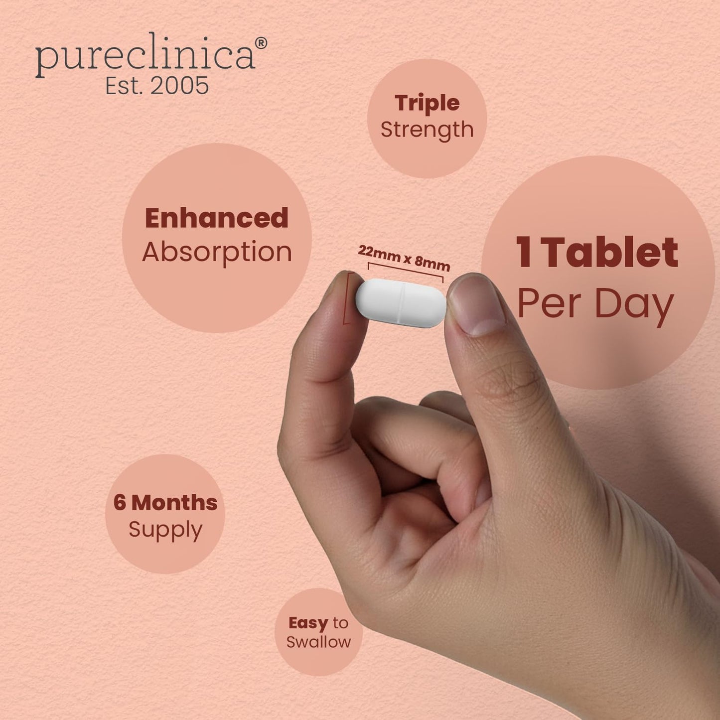 pureclinica 1500mg UltraColl Collagen (1200mg) and Hyaluronic Acid (300mg) x 180 Tablets - 6 Months Supply - dailyvitalstore
