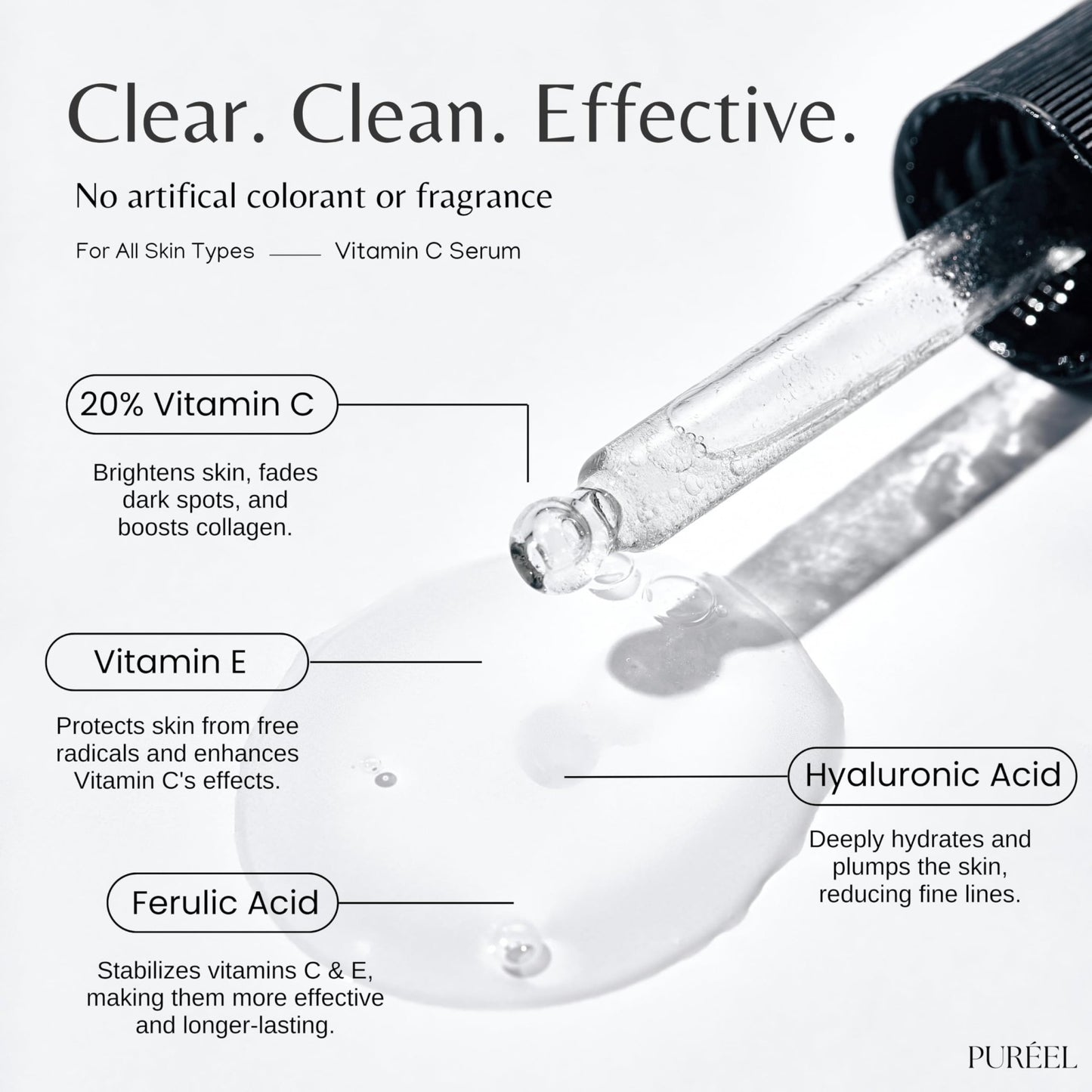 Puréel 20% Vitamin C Serum for Face – Brightening Serum with Vitamin E & Ferulic Acid – Anti-Aging, Dark Spot Remover, Even Skin Tone, Wrinkle Reduction & Radiant Glow – 1 fl oz - dailyvitalstore
