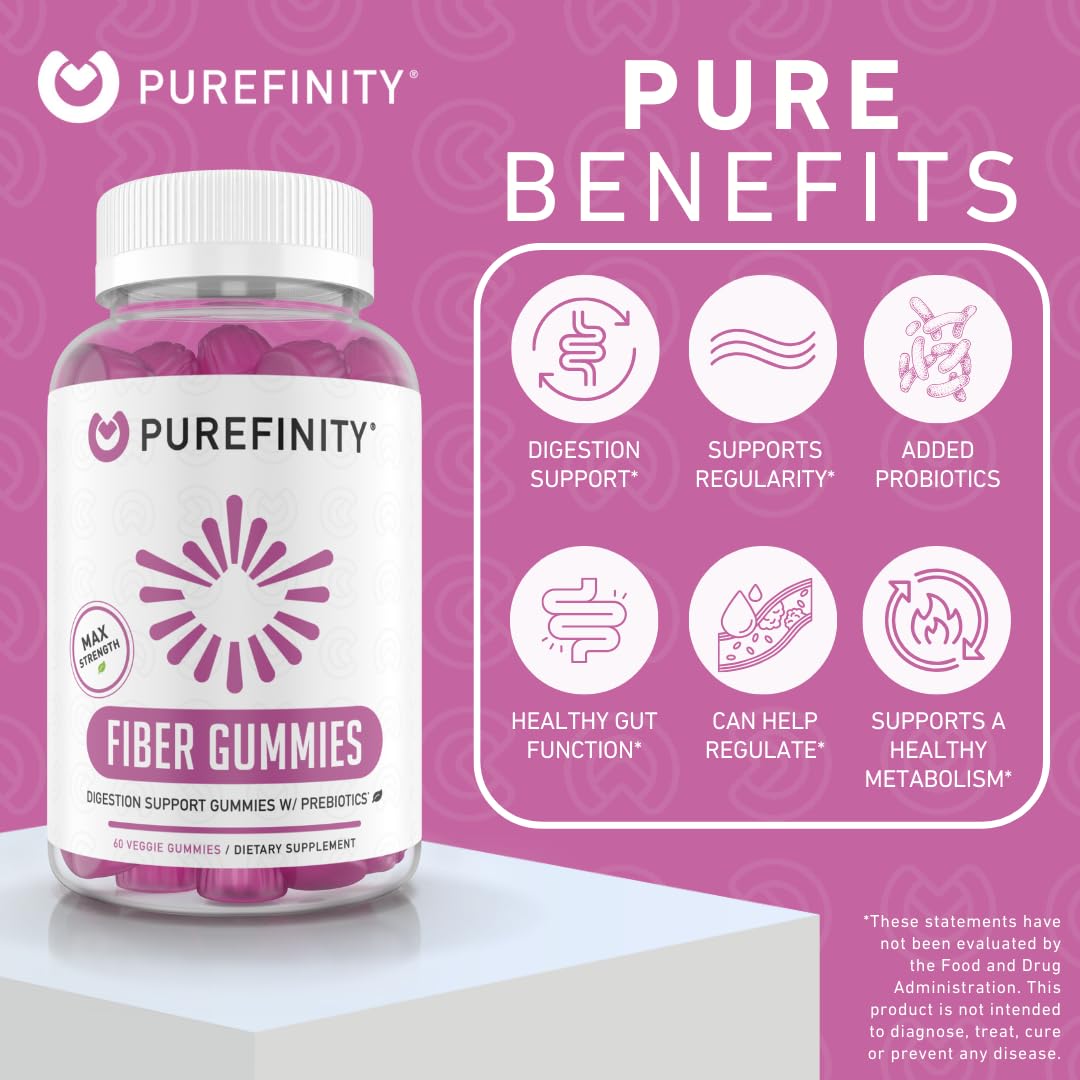 PUREFINITY Fiber Gummies for Adults with Inulin FOS from Chicory Root, Sugar Free Prebiotic Supplement for Daily Digestion - dailyvitalstore