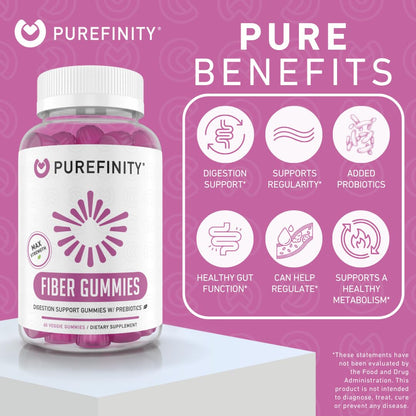 PUREFINITY Fiber Gummies for Adults with Inulin FOS from Chicory Root, Sugar Free Prebiotic Supplement for Daily Digestion - dailyvitalstore