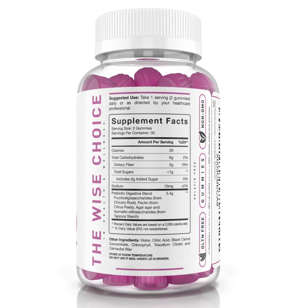 PUREFINITY Fiber Gummies for Adults with Inulin FOS from Chicory Root, Sugar Free Prebiotic Supplement for Daily Digestion - dailyvitalstore