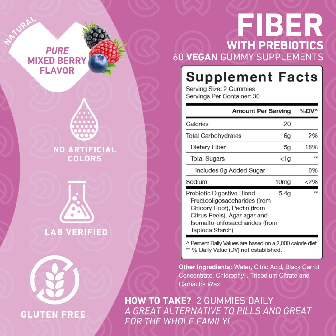 PUREFINITY Fiber Gummies for Adults with Inulin FOS from Chicory Root, Sugar Free Prebiotic Supplement for Daily Digestion - dailyvitalstore