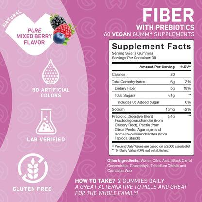 PUREFINITY Fiber Gummies for Adults with Inulin FOS from Chicory Root, Sugar Free Prebiotic Supplement for Daily Digestion - dailyvitalstore