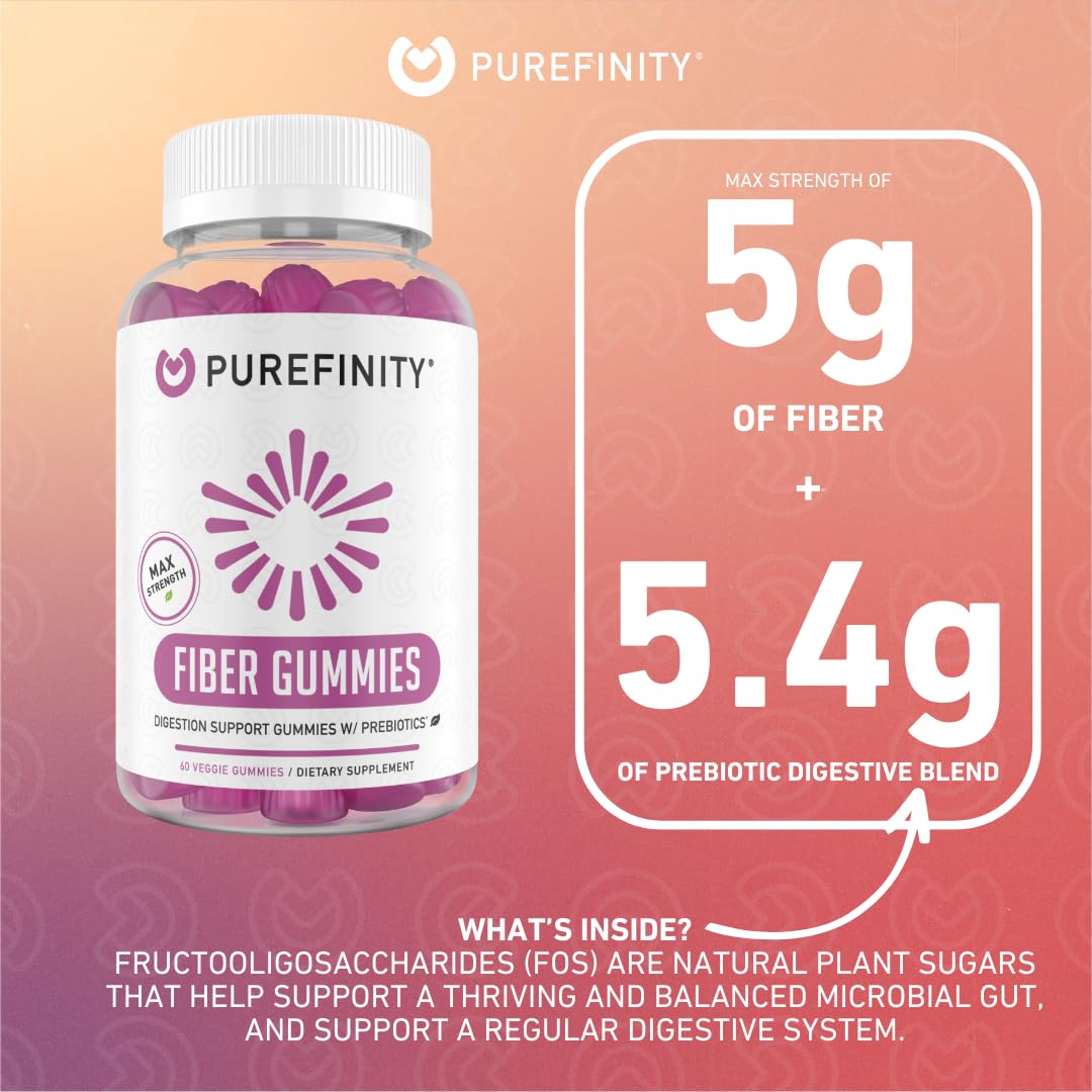 PUREFINITY Fiber Gummies for Adults with Inulin FOS from Chicory Root, Sugar Free Prebiotic Supplement for Daily Digestion - dailyvitalstore