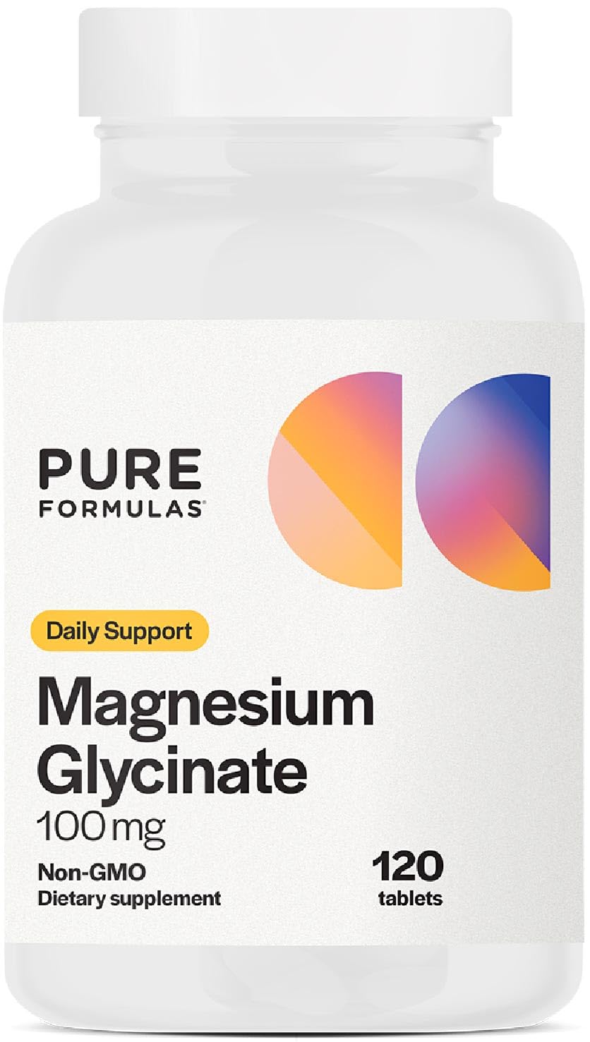 PureFormulas Magnesium Glycinate 100 mg Daily Support for Stress, Nerves, Sleep, Muscles, Metabolism Pure Magnesium Glycinate Supplement for Women and Men Magnesio Non-GMO 120 Tablets - dailyvitalstore