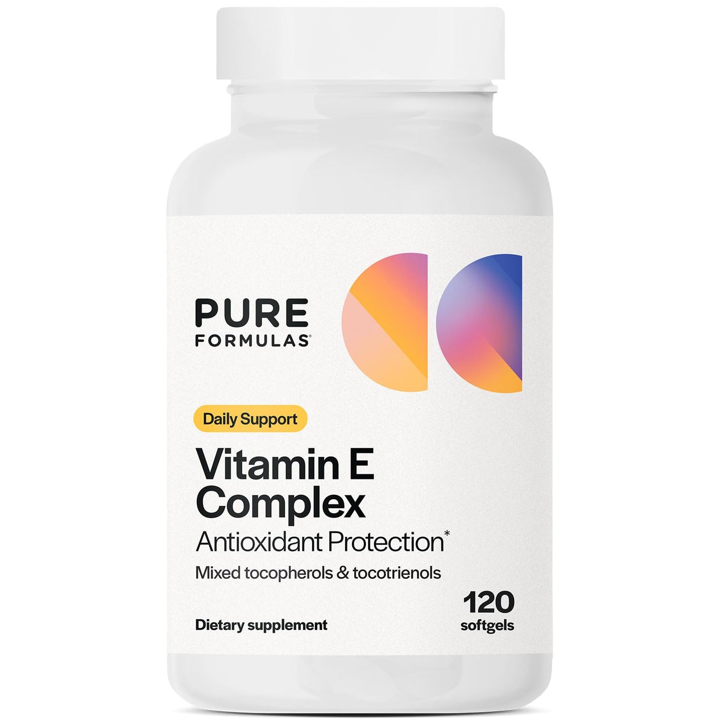 PureFormulas Vitamin E Complex, Full-Spectrum Vitamin E for Cardiovascular and Immune Support, Gamma-tocopherol Rich Antioxidant, Gluten-Free & Kosher, 120 Softgels for Antioxidant Protection - dailyvitalstore