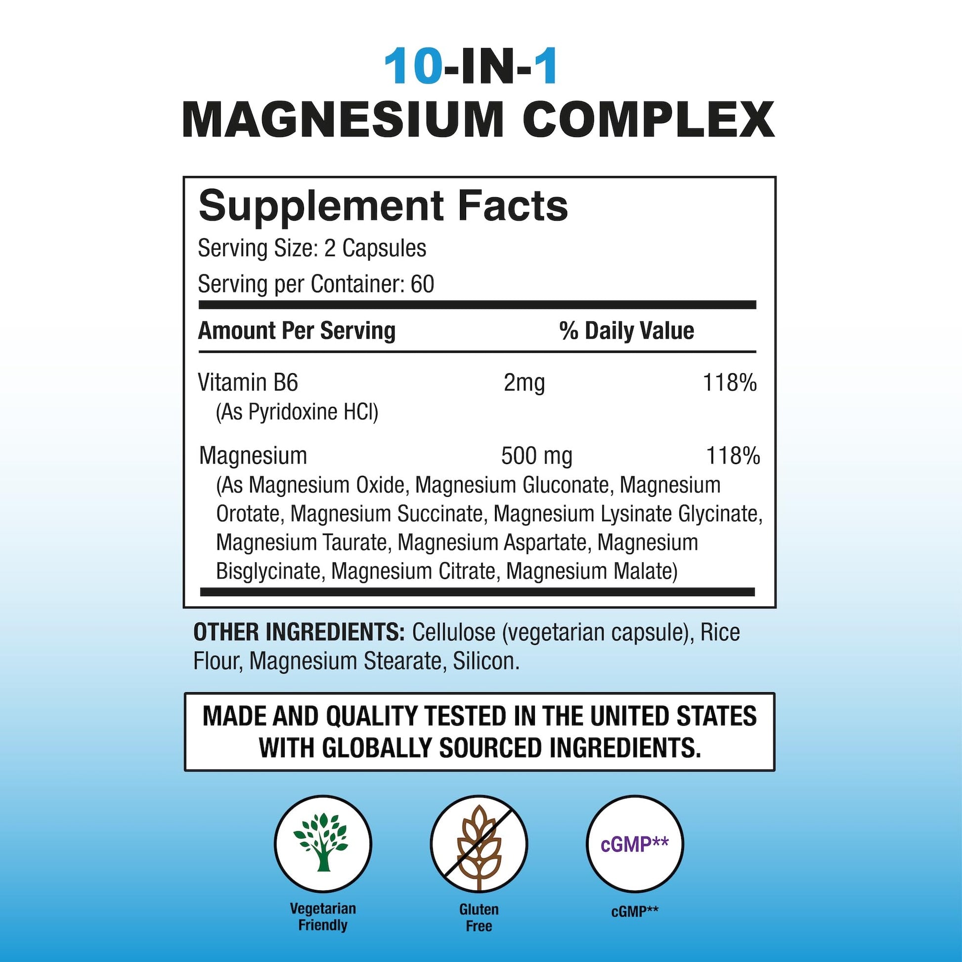 Puregen Labs 10 in 1 Magnesium Complex 500mg with B6-120 Veggie Capsules [High Absorption and Bioactivity] Non-GMO, NO Gluten and Dairy - dailyvitalstore