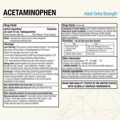 Puregen Labs Adult Extra Strength Acetaminophen Liquid 500mg/15ml - 8 fl oz Rapid Burst Pain Reliever/Fever Reducer, Cherry Flavor | Muscle & Joint Pain Relief | Arthritis Pain Relief - dailyvitalstore
