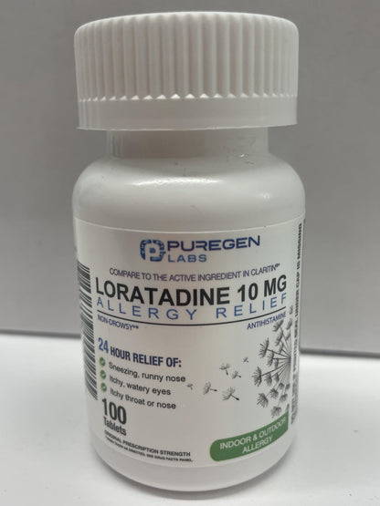 Puregen Labs Allergy Relief, Loratadine 10mg, 100 Tablets – 24 Hour Non-Drowsy Antihistamine Allergy Medicine for Runny Nose, Sneezing, Itchy, Watery Eyes - dailyvitalstore