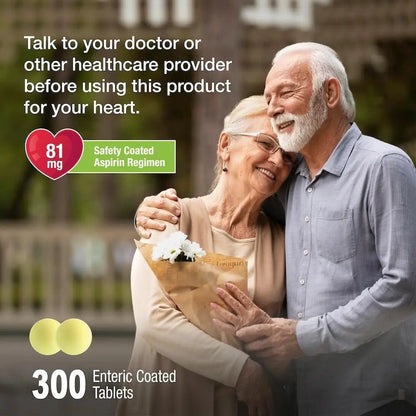 Puregen Labs Aspirin 81 mg Low Dose (NSAID) – 300 Enteric Coated Tablets - dailyvitalstore