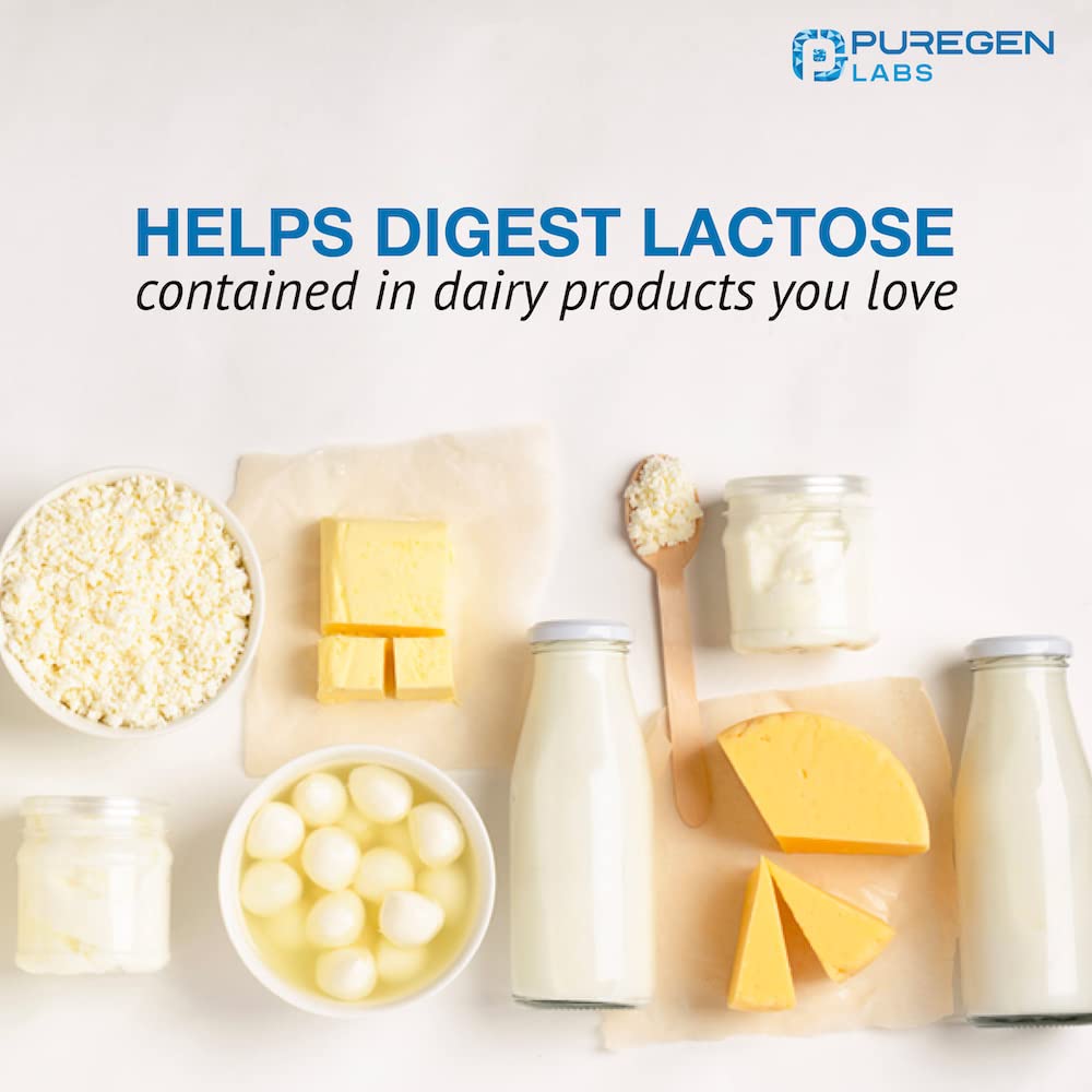 Puregen Labs Dairy Relief Natural Fast Acting Lactase Enzyme 3000 FCC, Lactose Intolerance Pills 90 Caplets - dailyvitalstore