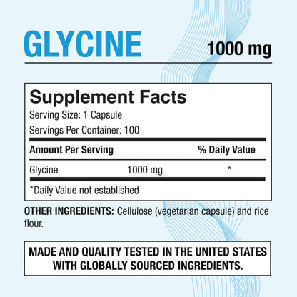 Puregen Labs Glycine 1000mg [High Potency] 100 Vegetarian Capsules, Promotes Healthy Rest | No Harmful Additives - dailyvitalstore