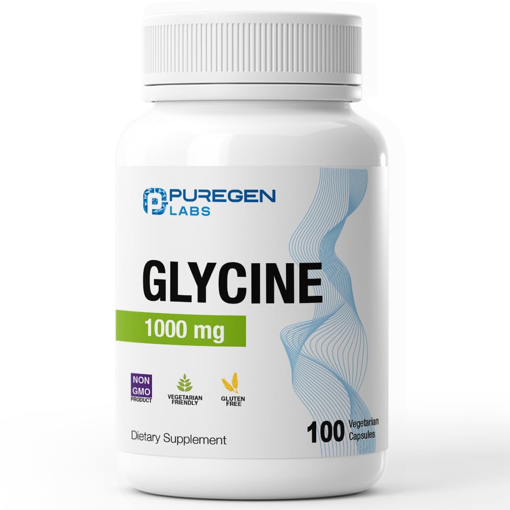 Puregen Labs Glycine 1000mg [High Potency] 100 Vegetarian Capsules, Promotes Healthy Rest | No Harmful Additives - dailyvitalstore