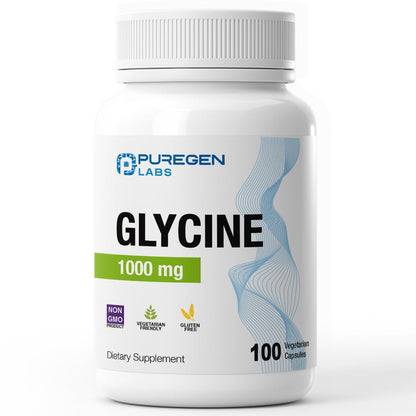Puregen Labs Glycine 1000mg [High Potency] 100 Vegetarian Capsules, Promotes Healthy Rest | No Harmful Additives - dailyvitalstore
