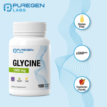 Puregen Labs Glycine 1000mg [High Potency] 100 Vegetarian Capsules, Promotes Healthy Rest | No Harmful Additives - dailyvitalstore