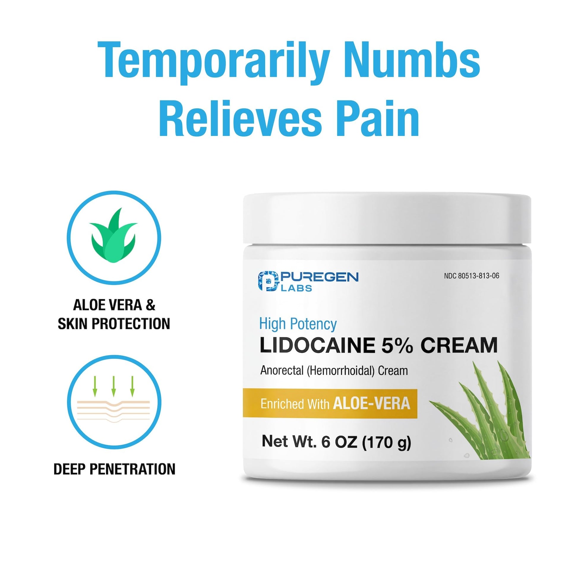 Puregen Labs Lidocaine 5% Anorectal (hemorrhoidal) Cream Maximum Strength | Enriched with Aloe-Vera | 6 Oz - dailyvitalstore